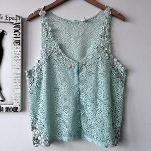 Kimchi Blue Lace Crochet Fairycore Boho Green Tank Women’s Crop Top Size L
